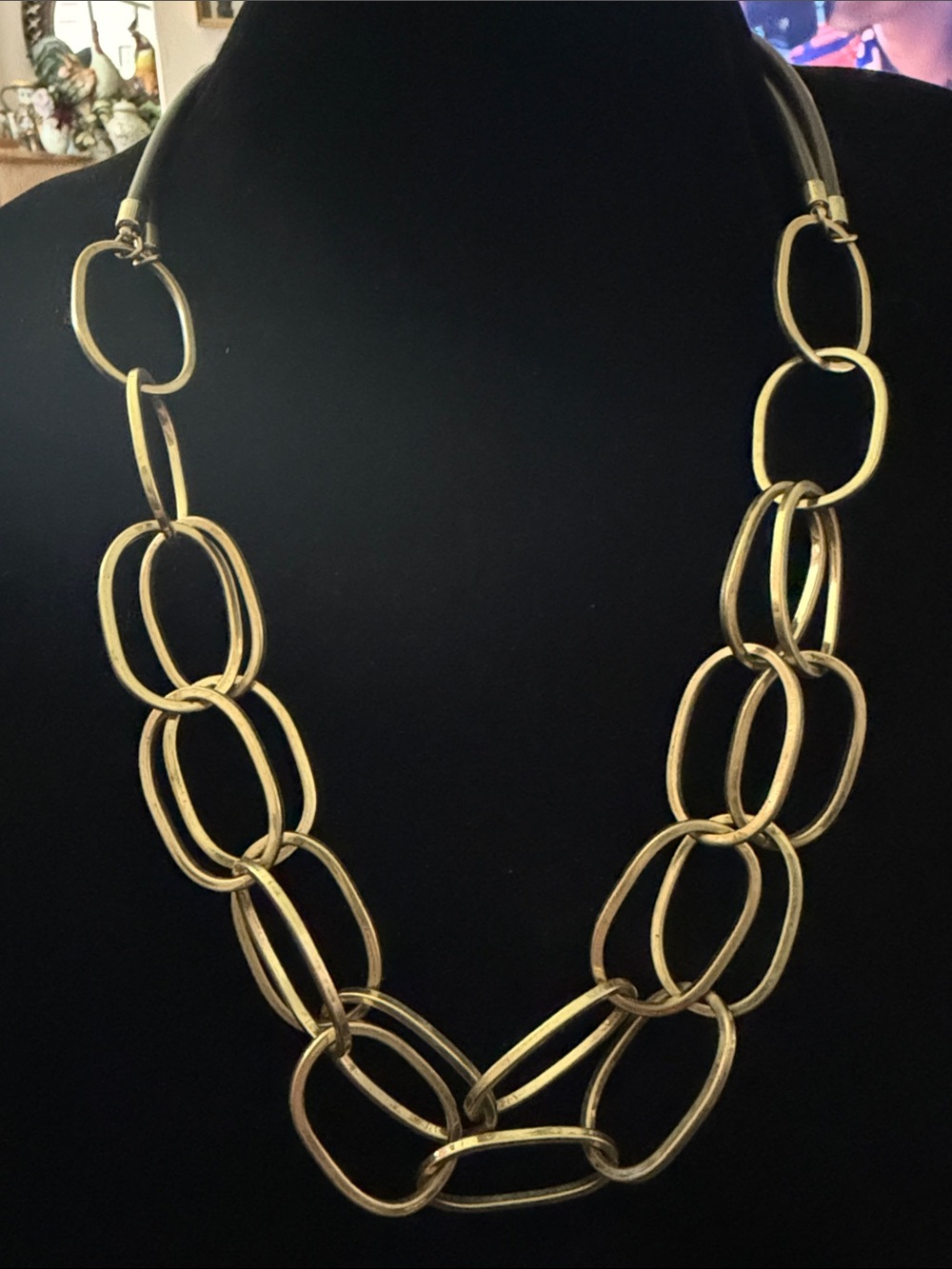 Gold Link brown leather Statement Necklace